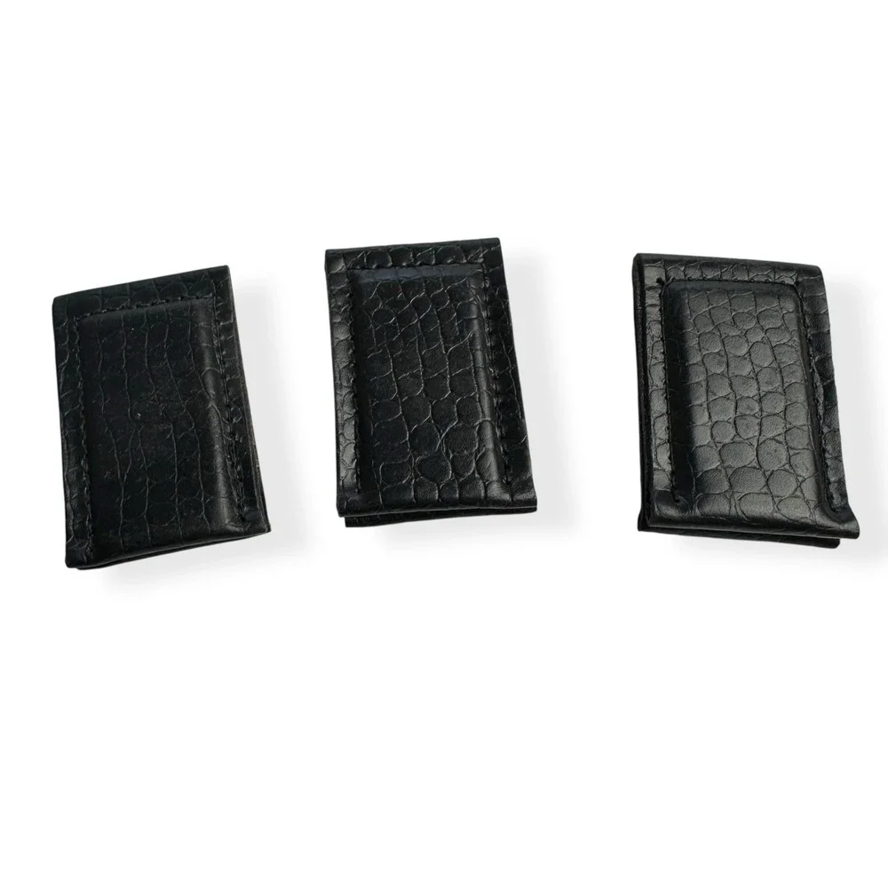 VTG Lot of 3 Salem Cigarette Magnetic‎ Money Clip Black Leather Embossed Pebble